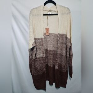 Mainstrip Heathered Ombre Cream & Brown Knit Cardigan. Size 3X. NWT.